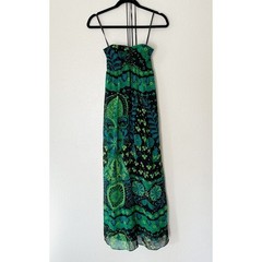 Vintage Betsey Johnson Maxi Halter Dress Y2K Silk Boho Festival Summer Sz 0