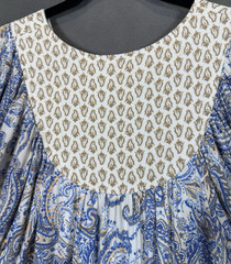 Lucky Brand Maxi Dress Sz M Blue Paisley Ruffle Puff Sleeve Prairie Cottagecore