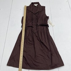 6 Degrees Brown Pleated Ruffle Button Front Dress Women’s Size Large