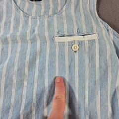 Vintage Gap Dress Womens Large Blue Chambray Striped Sleeveless Fit & Flare USA