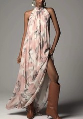 Maeve Anthropologie Chloe Maxi Dress, Size XL, Pink Grey, New Without Tags