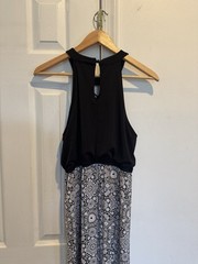 Black Halter Bodice Maxi Dress with Patterned Skirt Boho Summer Size L