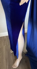 BELLA BARNETT Women’s Royal Blue Draping Corset High Slit Velvet Gown sz XS