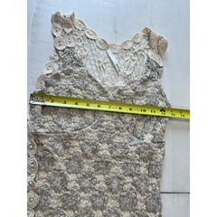 Just Me Crochet Lace Boho Mini Dress Cream Taupe Floral Small