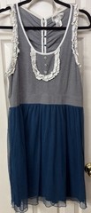 Matilda Jane Women’s Button Sleeveless Tank Dress Navy Blue Tulle Large See Pics