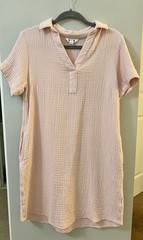 Three Dots Pink Double Crinkle Gauze 100% Cotton Dress Darts Pockets Small S