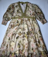 Karen Millen Silk Cotton Vintage Floral Maxi Dress size US 18
