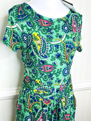 NWT Boden Amelie Dress Size 6 Green Paisley Print Stretch Jersey Midi Pockets