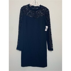 Rebecca B Black Yoke Lace Long-Sleeve Knit Dress Size 10 Career Classic Coquette