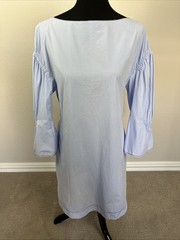 3.1 Phillip Lim $650 4/6 40&Prime; Cotton Gathered Bell Sleeve Shift Dress Blue MINT