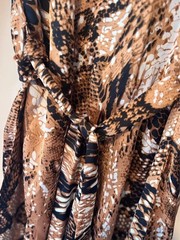 PrettyLittleThing Brown and Black Snake Print Satin Wrap Midi Dress Size 8
