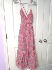 Lulus Feeling Like Forever Rose Jacquard Organza Lace-Up Midi Dress Size XS
