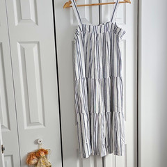 Label of Love White Blue Striped Midi Sundress Strappy Rayon L, 2 Pockets