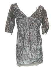 Cassandra Stone Dress Sequins Bare Back Silver, Size 6