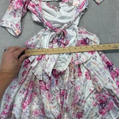 For Love & Lemons Dress Women&rsquo;s XS Lucia Mini White Pink Floral Puff Sleeve Open