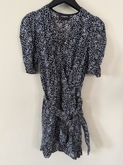 The Kooples Black White Dot Belted Wrap Mini Dress V-Neck Size 0