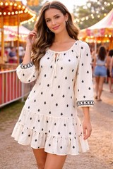 NWT Koko + Mason Black White Peasant Dress Tiered Mini Tunic A Line Size Small