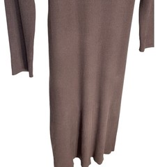 Evereve Brown Ribbed Knit Tie Back Dress Long Sleeve Crew Neck Women&rsquo;s Sz Large