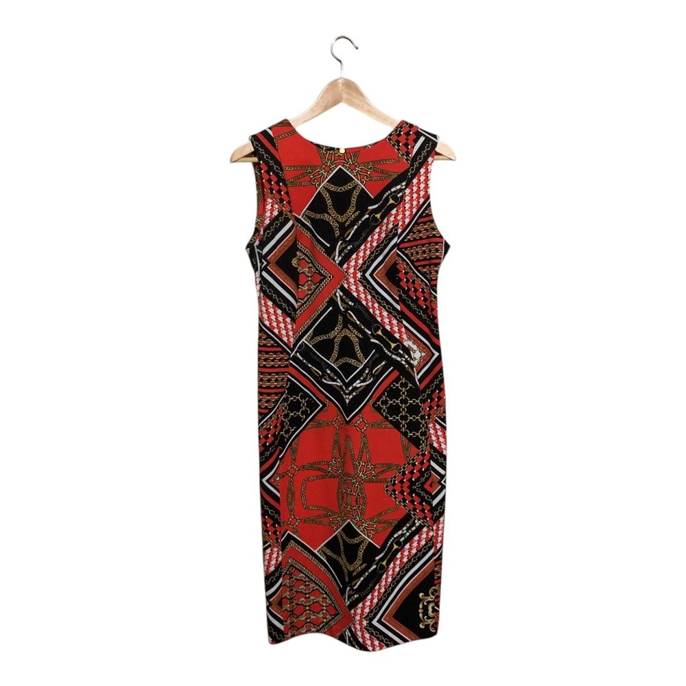 Women&rsquo;s Dress Equestrian Style Sheath Midi Red Black Zip-Back Sz 8 Old Money