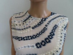Erdem Ivory/Blue Floral Embroidered Dress Size UK 16/US 12