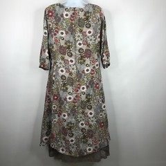 Marty Midi Dress Size M Gray Brown Floral Cottagecore Prairie Modest Layered
