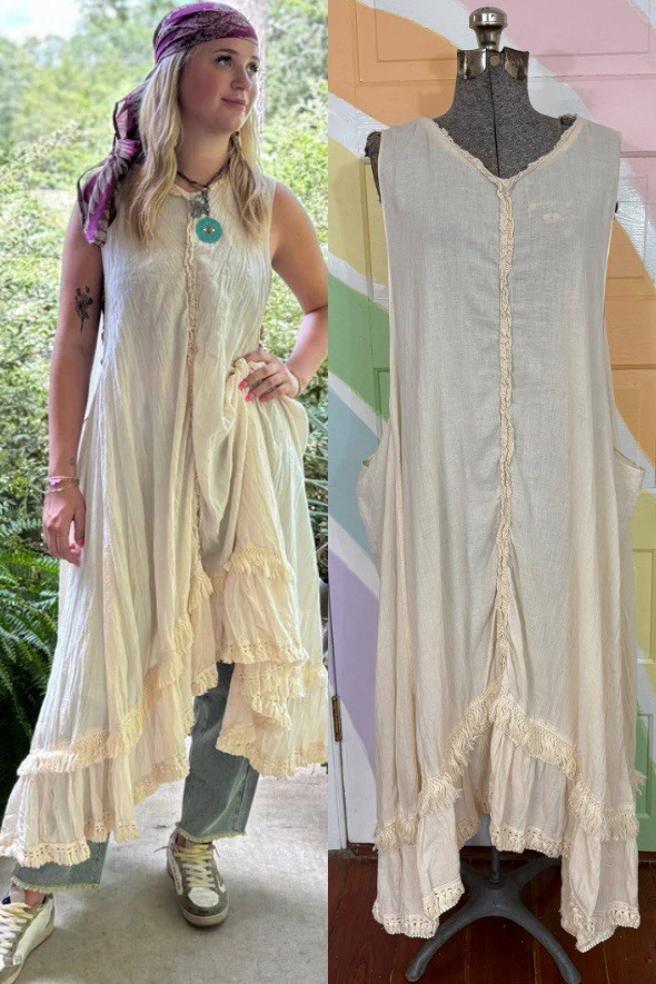 Jaded Gypsy 100% Cotton Bohemian Festival Layering Dress in Cream Sz OS 🧡🍄