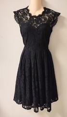 NWT Miusol Black Illusion Lace Fit and Flare Dress Retro Cap Sleeves M