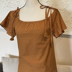 Madewell Eyelet Embriodered Cold Shoulder Dress Burnt Orange Cotton Size XXS