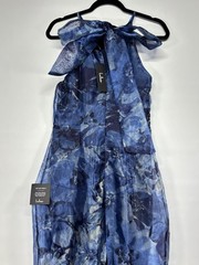 Lulus Admirable Essence Navy Blue Floral Organza Trumpet Midi Dress Size M