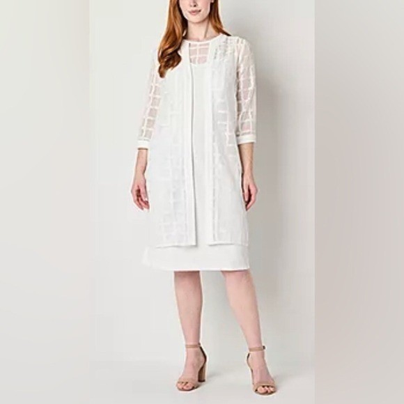 Maya Brooke Women&rsquo;s 14 Sheath Dress with Jacket White 26367C 2pc Set NWT