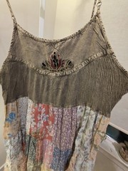 Young Threads Gravel Patchwork Strappy Floral Embroidered Mini Dress NWT Women L