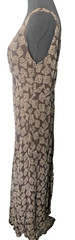 London Times Silk Maxi Dress Women’s 14 Brown Geometric Empire Waist Resort