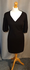 MANGO Black V-Neck Black Short Dress With 3/4 Length Sleeves-Ladies Size Medium