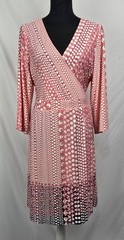 Sharagano Pink Polka Dots Retro Pinup Faux Wrap Jersey Knit Midi Dress sz 12