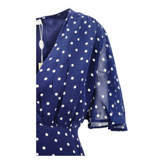 Finery Navy Spot V – Neck Midi Flutter Sleeve Dress UK Size 14