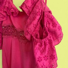 SheIn Pink Eyelet Ruffle Embroidered Strappy V-Neck Midi Slip Dress L