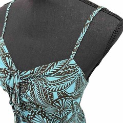 Piramide Clothing Company Handmade Teal & Brown MIDI Dress 100% Rayon Sz M EUC