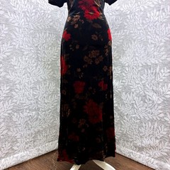 Vtg Kathie Lee Velvet Floral Maxi Dress Large Whimsigoth Dark Victorian Romance