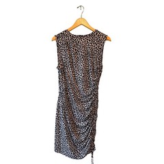 Michael Michael Kors Leopard Animal Print Ruched Sheath Dress Aluminum Large