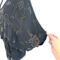 Tolani Floral Beaded Tunic Dress Dolman Batwing Sleeve Size Small