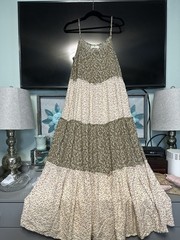 Natural Life Maxi Dress Sz L/XL Kaia Boho Ditsy Floral Tiered Colorblock
