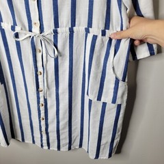 Cato 14/16 Blue & White Striped 3/4 Roll Tab Sleeves Button Front Shirt Dress