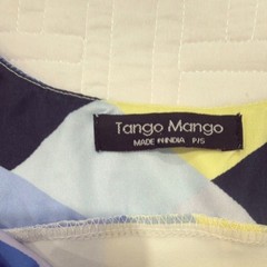 Tango Mango Geometric Abstract Mesh Ruffle Tiered Sleeveless Scoop Neck Dress S