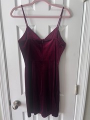fraiche by j Wine Solid Velvet Slip Mini Dress V-Neck Strappy Stretch M