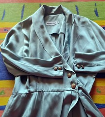 DRESS AUTHENTIC MICHAEL STURM SOLID AQUA BLUE SATIN SILK WOMENS US 14 EU 42