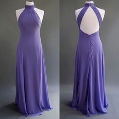 Fame & Partners Purple Fluid Drape Crepe Long Formal Ball Gown Halter Dress S 4