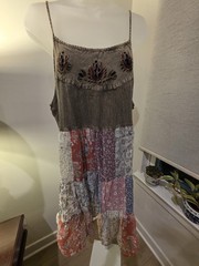 Young Threads Gravel Patchwork Strappy Floral Embroidered Mini Dress NWT Women L