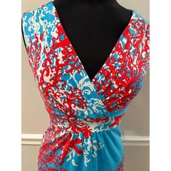 Lilly Pulitzer Blue Red Coral Starfish Print V-Neck Empire Waist Dress Small