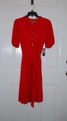 NEW Womens Red Dress above knee A line size 10 short sleeve pleat MSRP $108