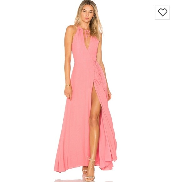 PRIVACY PLEASE Pink True Wrap Halter Tie Neck Hi-Slit Maxi Dress S 4/6 Nordstrom